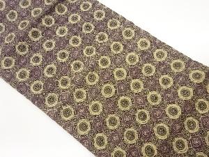 手織り紬型染丸に花模様名古屋帯